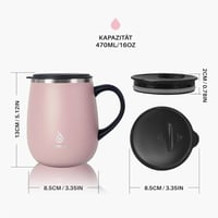 Ideus Termosz Bögre 470ml - Dupla Falú Rozsdamentes Acél Kávés Pohár Csúszásmentes Fogantyúval és Tolható Fedéllel, Hideg-Meleg Italokhoz (V 5