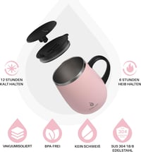 Ideus Termosz Bögre 470ml - Dupla Falú Rozsdamentes Acél Kávés Pohár Csúszásmentes Fogantyúval és Tolható Fedéllel, Hideg-Meleg Italokhoz (V 2