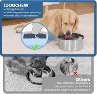 Bol de apă pentru câini IDOGCHEW din oțel inoxidabil cu bază antiderapantă, 3 L 3