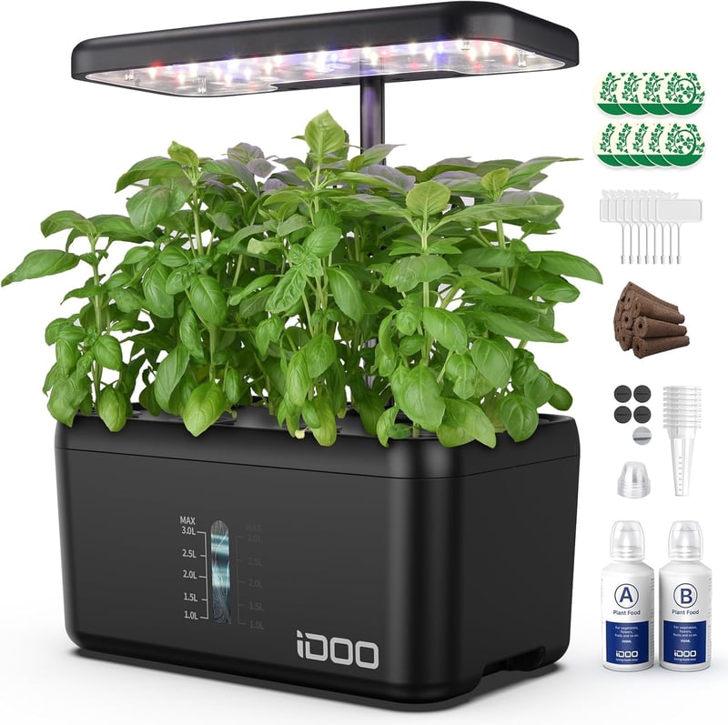 iDOO Hidroponikus Kertrendszer 8 Poddal, LED Növénylámpa, Automatikus Időzítő, Magasságállítható