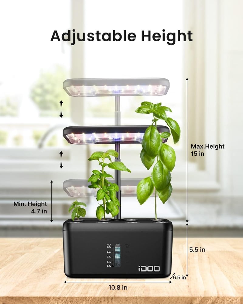 iDOO Hidroponikus Kertrendszer 8 Poddal, LED Növénylámpa, Automatikus Időzítő, Magasságállítható