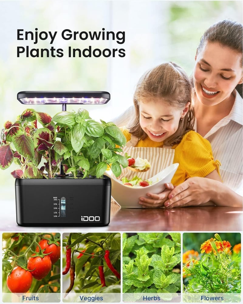 iDOO Hidroponikus Kertrendszer 8 Poddal, LED Növénylámpa, Automatikus Időzítő, Magasságállítható