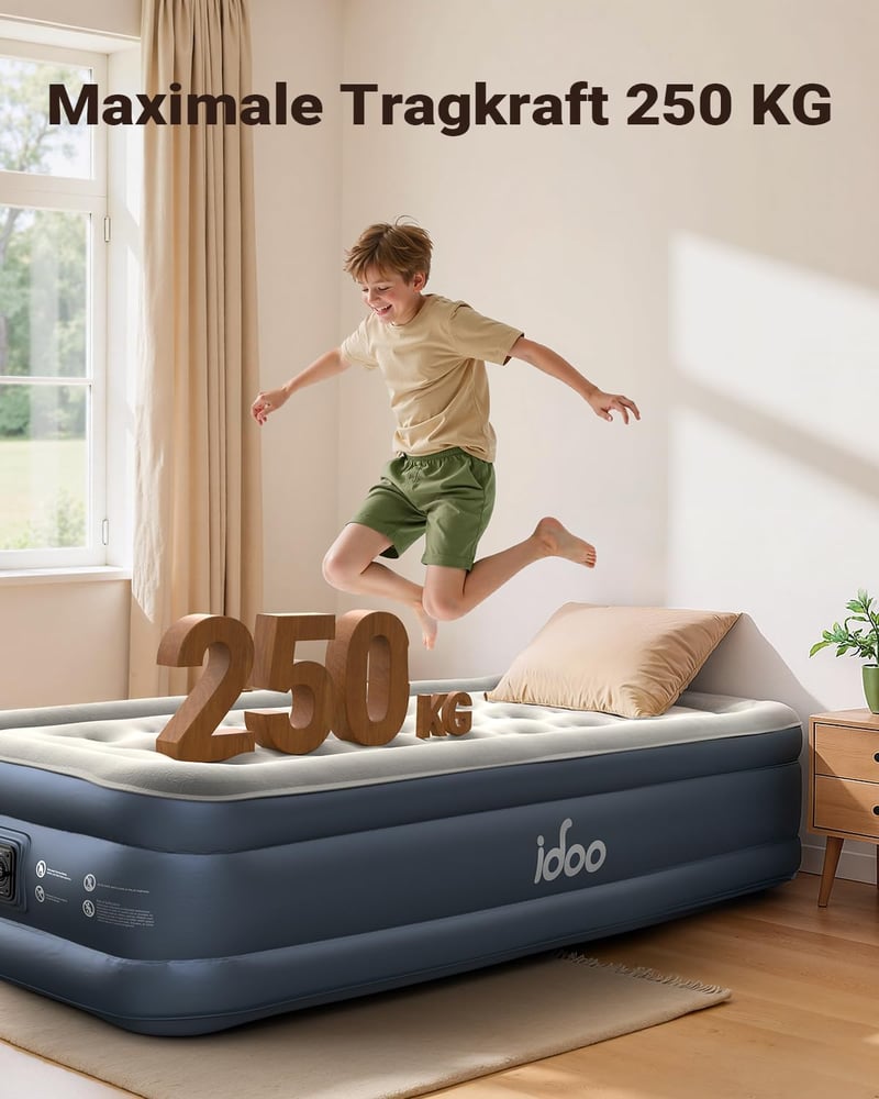 iDOO Önfelfújó Légágy 1 Személyes, (99 x 188 cm) Integrált Pumpával Camping Vendégágy