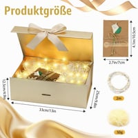 Idota magnetska poklon kutija s poklopcem, 33x25x12,5 cm, zlatna, s mašnom, rafijom, čestitkom i svjetlom, za vjenčanja i rođendane, veličina L 2