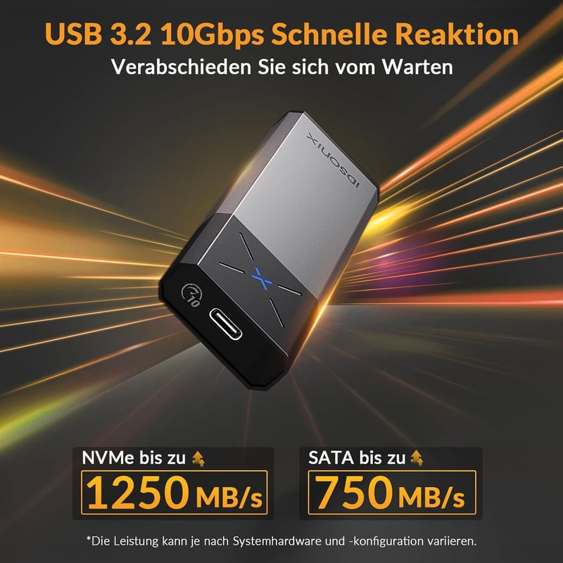 iDSOniX M.2 SSD Ház – NVMe & SATA, USB 3.2 Gen2 10Gbps, Alumínium, Szerszámmentes, UASP TRIM Támogatás