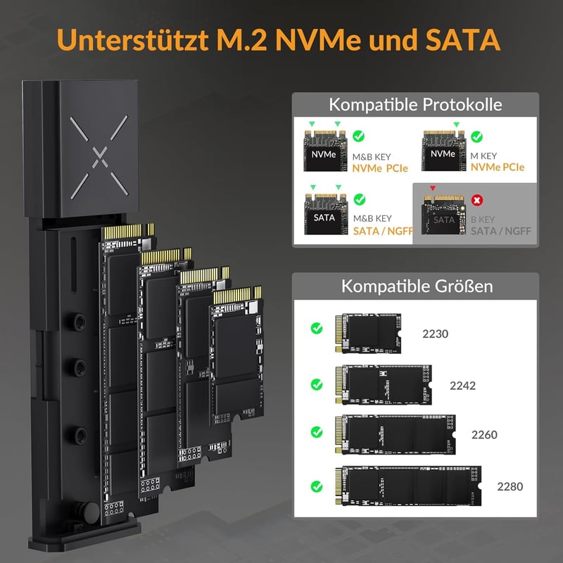 iDSOniX M.2 SSD Ház – NVMe & SATA, USB 3.2 Gen2 10Gbps, Alumínium, Szerszámmentes, UASP TRIM Támogatás