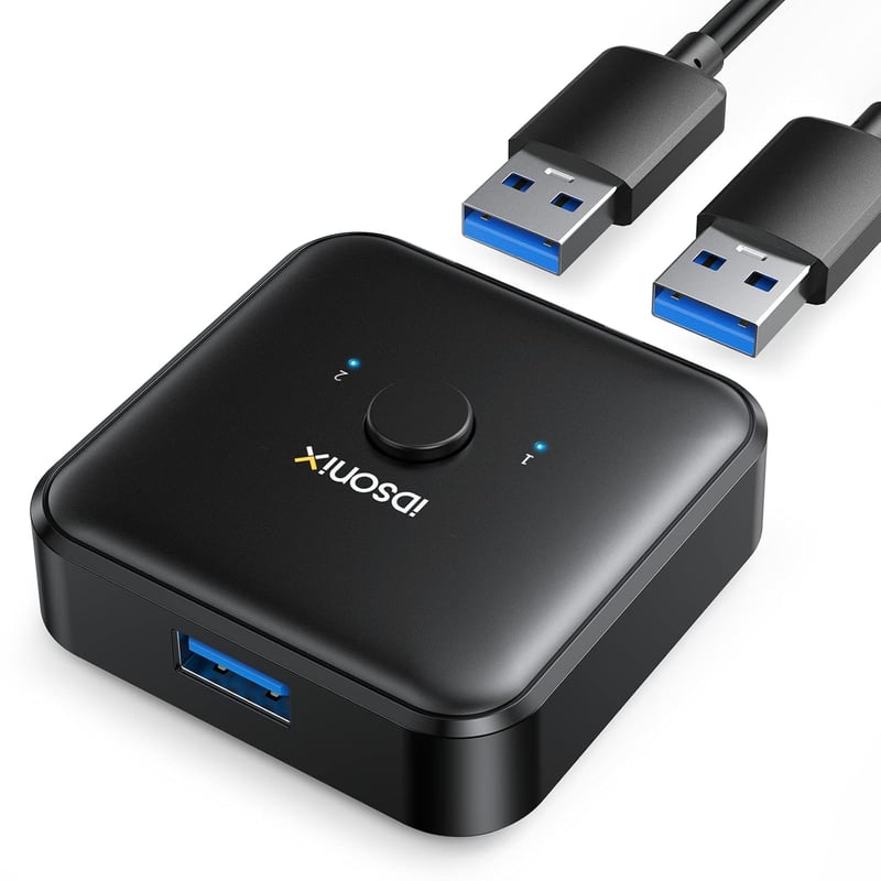 iDsonix USB 3.0 Switch - Kétirányú KVM Kapcsoló 2 PC Között - Nyomtató, Billentyűzet, Egér Megosztó - 5 Gbps Adatátvitel - Plug and Play