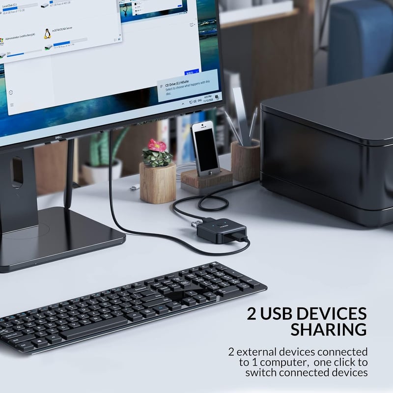 iDsonix USB 3.0 Switch - Kétirányú KVM Kapcsoló 2 PC Között - Nyomtató, Billentyűzet, Egér Megosztó - 5 Gbps Adatátvitel - Plug and Play