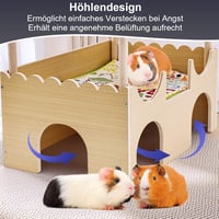 IDUNSEED Kétszintes Fa Vár Tengerimalacnak Lépcsővel és Rejtekhellyel 2