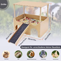 IDUNSEED Kétszintes Fa Vár Tengerimalacnak Lépcsővel és Rejtekhellyel 4