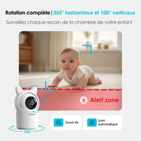 Detská pestúnka ieGeek 1080P s 5-palcovým displejom, 360° PTZ otáčaním, automatickým sledovaním, nočným videním a pripojením k smartfónu, biela 5