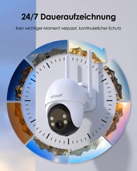 Vonkajšia bezpečnostná kamera ieGeek 4G so SIM kartou bez WiFi, nepretržité nahrávanie 24/7, 2K 3MP, 360° PTZ, 10000 mAh, 5W solárny panel, nočné videnie, biela 4