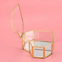 Iegefirm Szív Alakú Arany Üveg Ékszertartó Doboz Gyűrűtartó Esküvői Dekoráció Geometrikus Dizájn 19x17cm 6