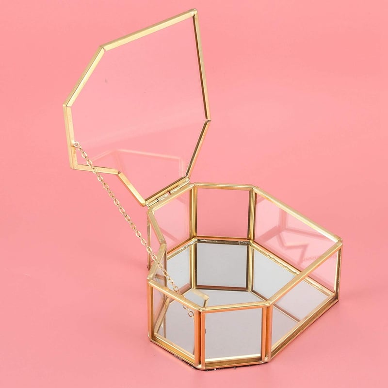 Iegefirm Szív Alakú Arany Üveg Ékszertartó Doboz Gyűrűtartó Esküvői Dekoráció Geometrikus Dizájn 19x17cm