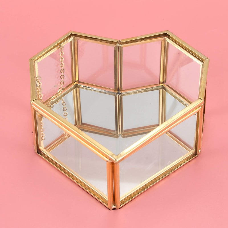 Iegefirm Szív Alakú Arany Üveg Ékszertartó Doboz Gyűrűtartó Esküvői Dekoráció Geometrikus Dizájn 19x17cm