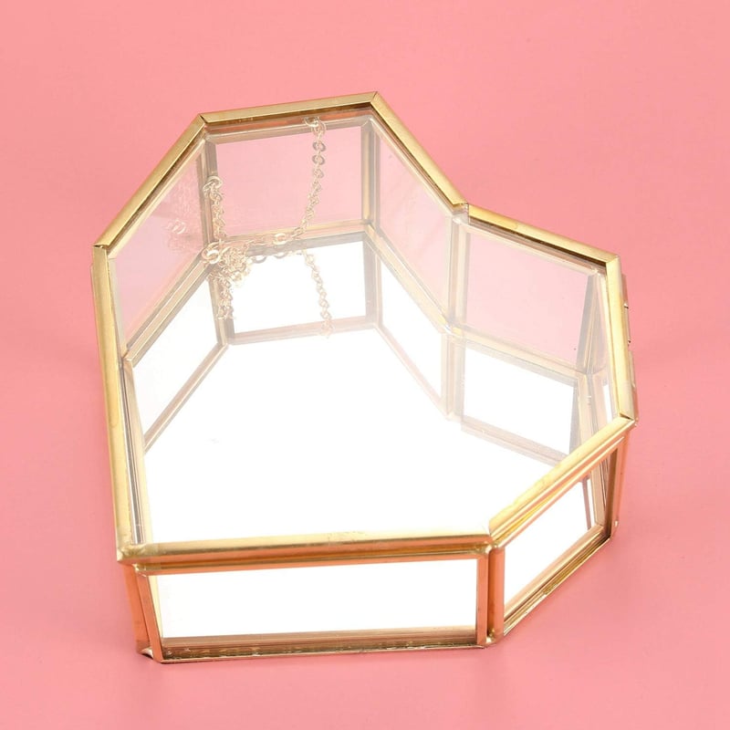 Iegefirm Szív Alakú Arany Üveg Ékszertartó Doboz Gyűrűtartó Esküvői Dekoráció Geometrikus Dizájn 19x17cm