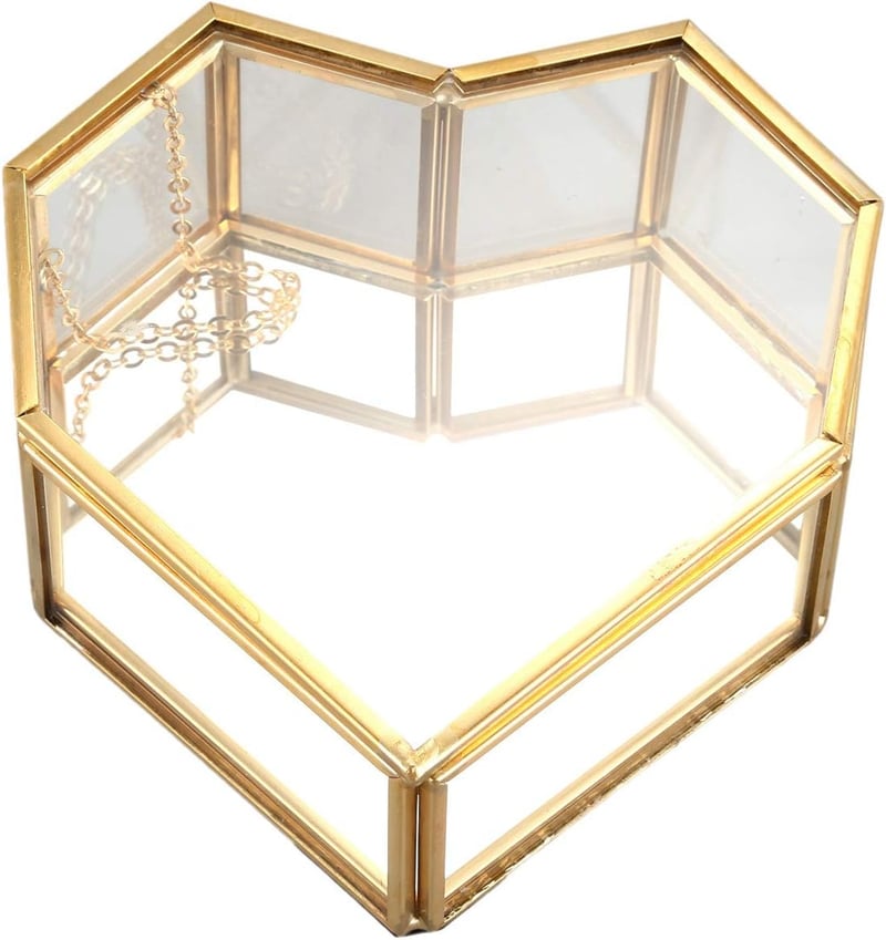 Iegefirm Szív Alakú Arany Üveg Ékszertartó Doboz Gyűrűtartó Esküvői Dekoráció Geometrikus Dizájn 19x17cm