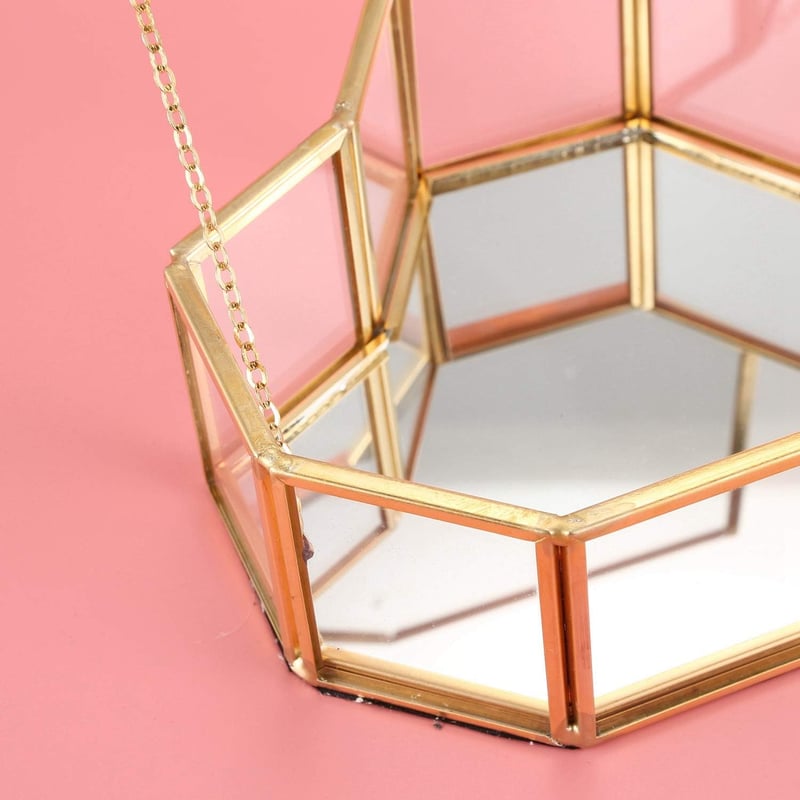 Iegefirm Szív Alakú Arany Üveg Ékszertartó Doboz Gyűrűtartó Esküvői Dekoráció Geometrikus Dizájn 19x17cm