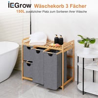 iEGrow 150L Szennyeskosár 3 Fächer Bambus Wäschewagen Szürke Oxford 2
