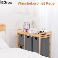 iEGrow 150L Szennyeskosár 3 Fächer Bambus Wäschewagen Szürke Oxford 4