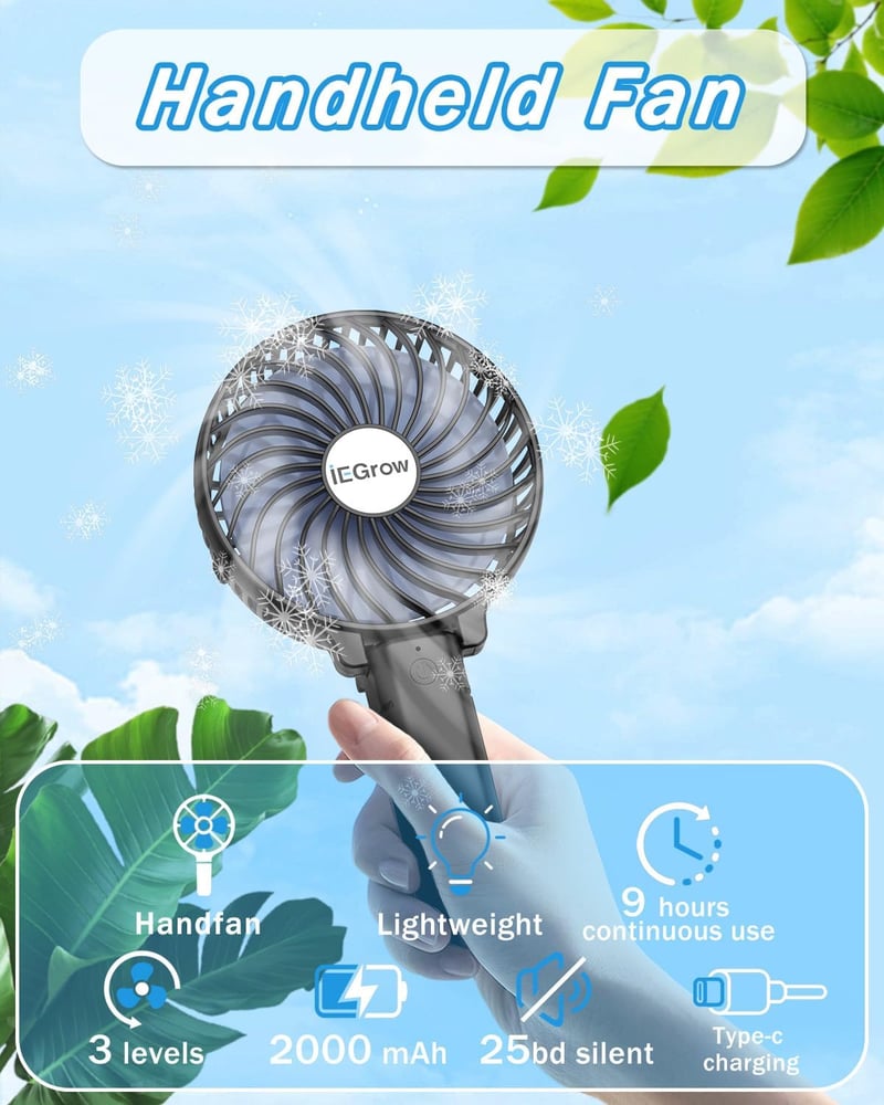 iEGrow HF308 Mini Kézi Ventilátor Fekete Akkumulátoros