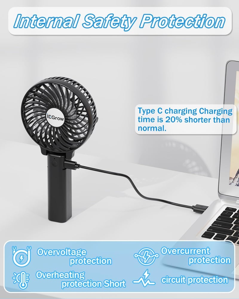 iEGrow HF308 Mini Kézi Ventilátor Fekete Akkumulátoros