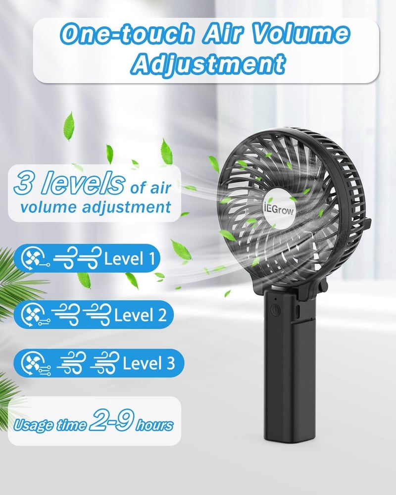 iEGrow HF308 Mini Kézi Ventilátor Fekete Akkumulátoros