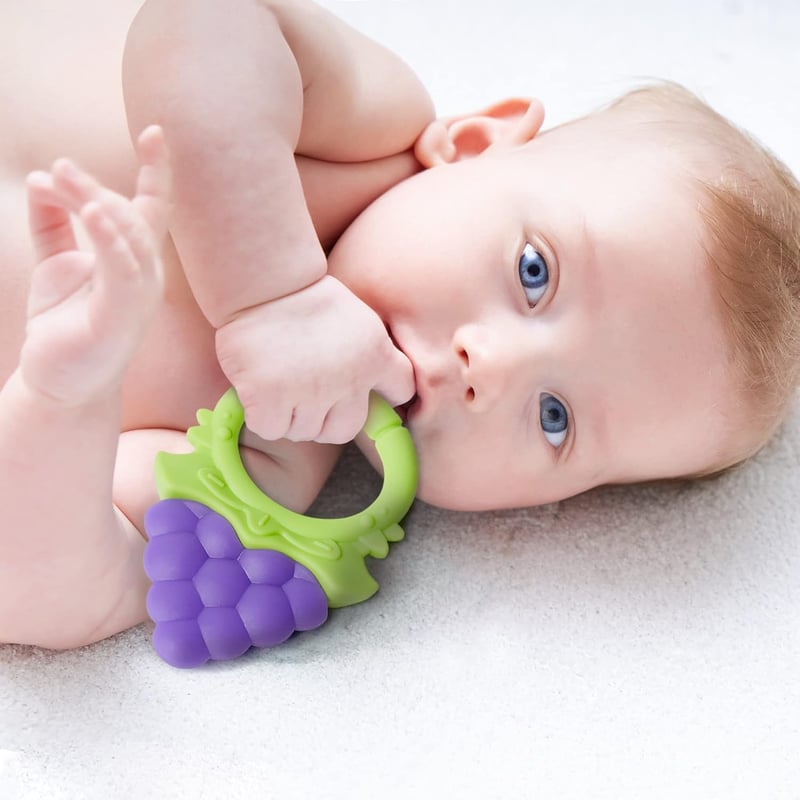 ifancy Gyümölcs Alakú Rágóka Babáknak - Higiénikus Szilikon Fogzássegítő Játék - BPA-mentes Színes Harapójáték Fogfájás Enyhítésére - 4 db-o