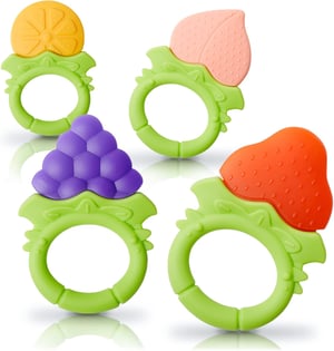 ifancy Gingii pentru bebeluși în formă de fructe - Jucărie igienică din silicon pentru dentiție - Jucărie colorată de mestecat fără BPA pentru ameliorarea durerilor de dinți - 4 buc.
