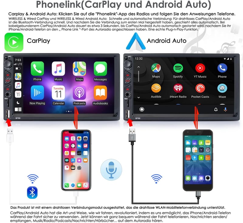 iFreGo 2DIN Autórádió 7" GPS CarPlay Android Bluetooth Kormánytávírányítás