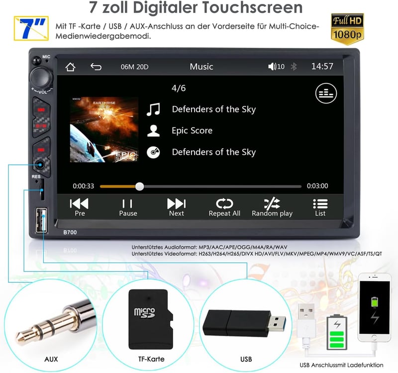 iFreGo 2DIN Autórádió 7" GPS CarPlay Android Bluetooth Kormánytávírányítás