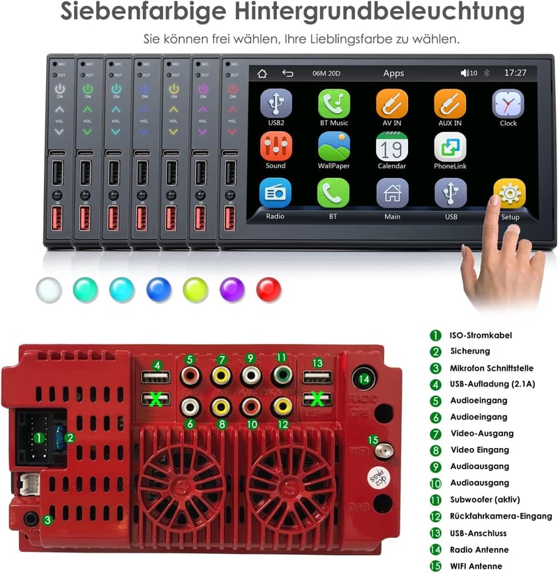 iFreGo 7" 2 DIN Autórádió Apple CarPlay és Android Támogatással - Bluetooth 5.1, Érintőképernyő, 7 Színű Háttérvilágítás, Telefon Csatlakozá