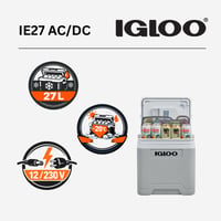 Elektrická chladiaca autochladnička Igloo IE27, 27 l – 12 V a 230 V – prenosná mini chladnička na cesty, kempovanie a do člnov s priehradkou na kábel a režimom Eco/Max 3