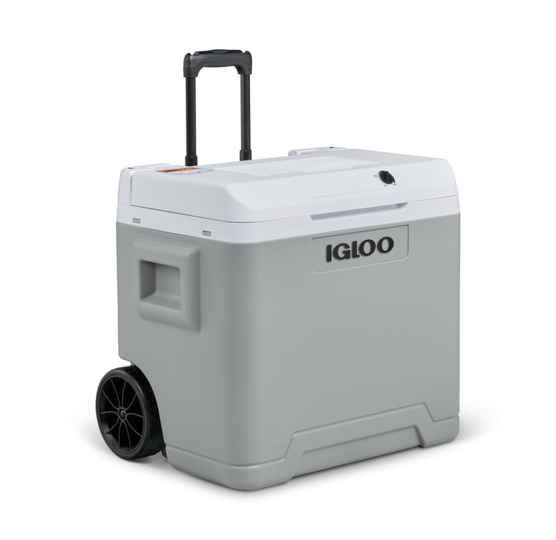 Elektrická chladiaca autochladnička Igloo IE42, 42 l, 12 V a 230 V, mini chladnička na kempovanie, dovolenku, do člna, s kolieskami a teleskopickou rukoväťou, režim Eco/Max
