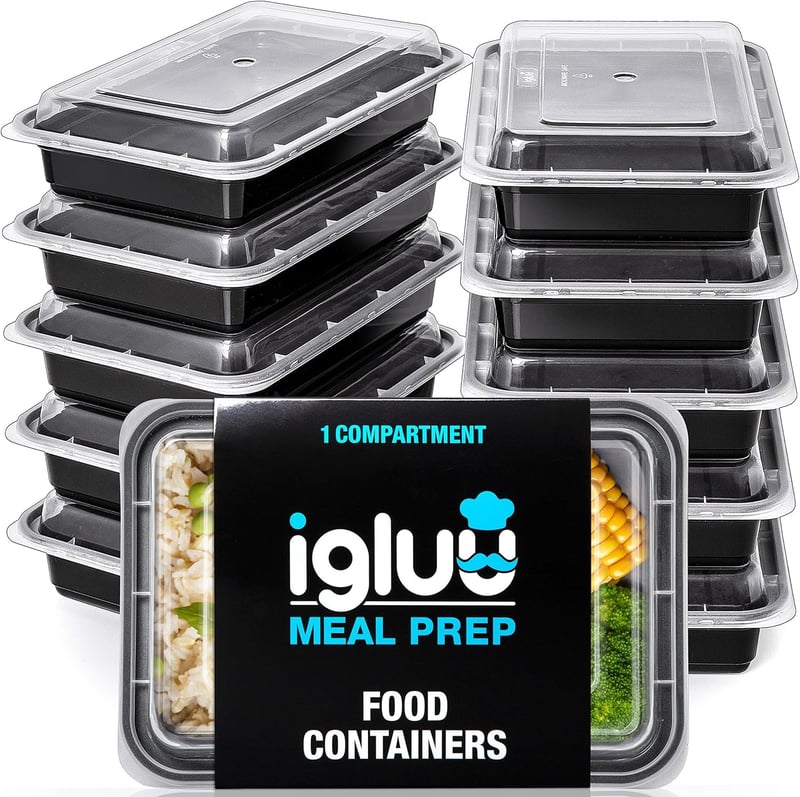 Dózy na jedlo Igluu Meal Prep 10 ks, 1 priehradka, 828 ml, so vzduchotesným vekom, bez obsahu BPA, vhodné do mikrovlnnej rúry a umývačky riadu