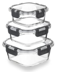 Igluu Meal Prep Négyzetes Üveg Ételtároló Doboz Tetővel – 3 db-os Készlet, Vegyes Méretekben 1