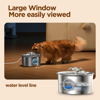 Fântână de apă din oțel inoxidabil pentru pisici IHOUONE 2,6 L – Dozator automat de apă pentru câini și pisici – Design cu cascadă florală – Cu fereastră pentru nivelul apei 6