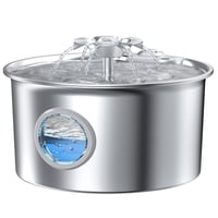 Fântână de apă din oțel inoxidabil pentru pisici IHOUONE 2,6 L – Dozator automat de apă pentru câini și pisici – Design cu cascadă florală – Cu fereastră pentru nivelul apei 1