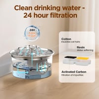 Fântână de apă din oțel inoxidabil pentru pisici IHOUONE 2,6 L – Dozator automat de apă pentru câini și pisici – Design cu cascadă florală – Cu fereastră pentru nivelul apei 8