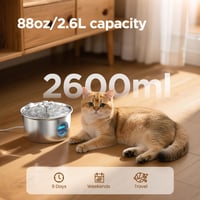 Fântână de apă din oțel inoxidabil pentru pisici IHOUONE 2,6 L – Dozator automat de apă pentru câini și pisici – Design cu cascadă florală – Cu fereastră pentru nivelul apei 2