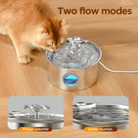 Fântână de apă din oțel inoxidabil pentru pisici IHOUONE 2,6 L – Dozator automat de apă pentru câini și pisici – Design cu cascadă florală – Cu fereastră pentru nivelul apei 3