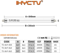 IHYCTV LED Fénycső T5 849mm 18W 4000K Hideg Fehér G5 Foglalat 2
