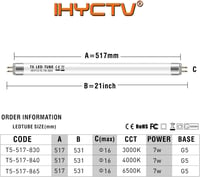 IHYCTV LED T5 Fénycső 517mm 7W Nappali Fehér 6500K G5 Foglalat Energiatakarékos 4