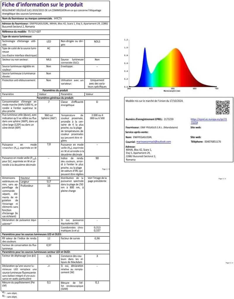 IHYCTV LED T5 Fénycső 517mm 7W Nappali Fehér 6500K G5 Foglalat Energiatakarékos