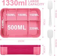 IJIAMY Gyerekek Ebéddoboza Rekeszekkel, 1300ml Szilikon Bento Box Óvodához és Iskolához, Légmentes Ételhordó Rózsaszín 3