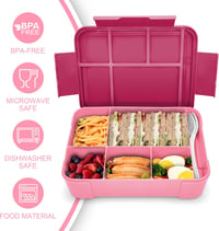 IJIAMY Gyerekek Ebéddoboza Rekeszekkel, 1300ml Szilikon Bento Box Óvodához és Iskolához, Légmentes Ételhordó Rózsaszín 7