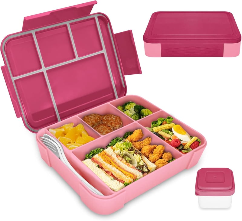 IJIAMY Gyerekek Ebéddoboza Rekeszekkel, 1300ml Szilikon Bento Box Óvodához és Iskolához, Légmentes Ételhordó Rózsaszín