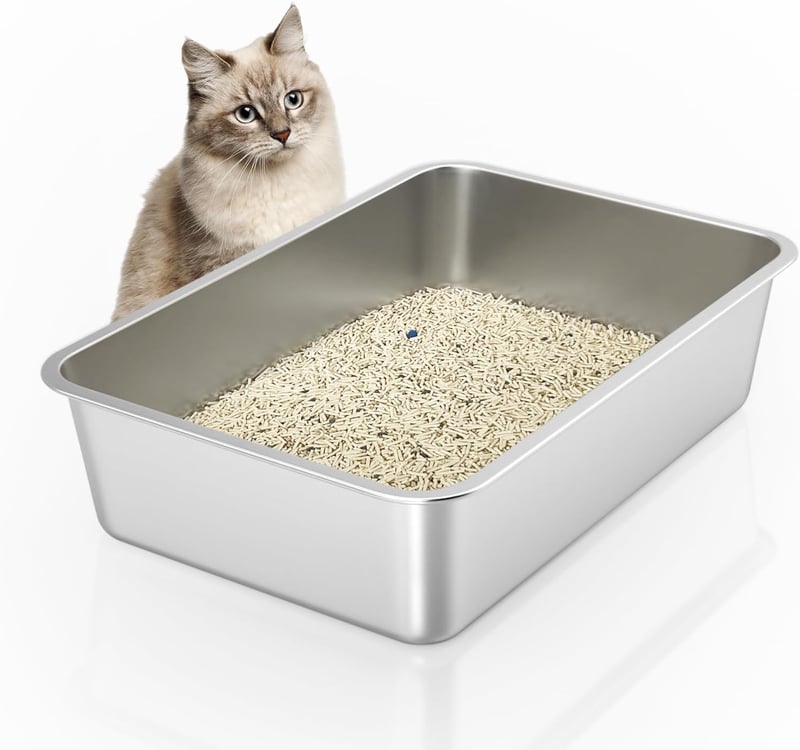 ikitchen Nagy rozsdamentes acél macskaalom tálca 60 x 40 x 15 cm macska és nyúl részére csúszásgátló gumialappal