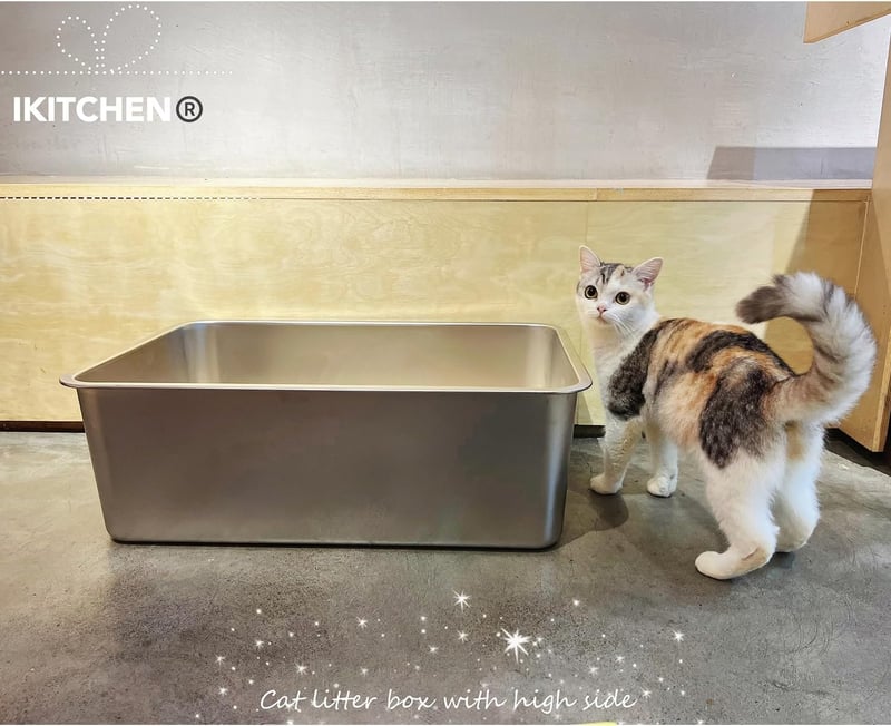 IKITCHEN Rozsdamentes Macskavécé Extra Nagy Magas Peremmel Nyúlnak is 23,5x15,5x8 cm