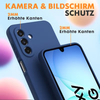 Ikziwreo puzdro na Samsung Galaxy A17 4G/5G, polnočne modrý silikónový kryt s 2 ks ochranného tvrdeného skla, nárazuvzdorný, odolný proti poškriabaniu, ultratenký ochranný kryt 3